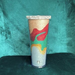 Starbucks 2018 holiday 24 oz venti cold drink tumbler with bling cap edge